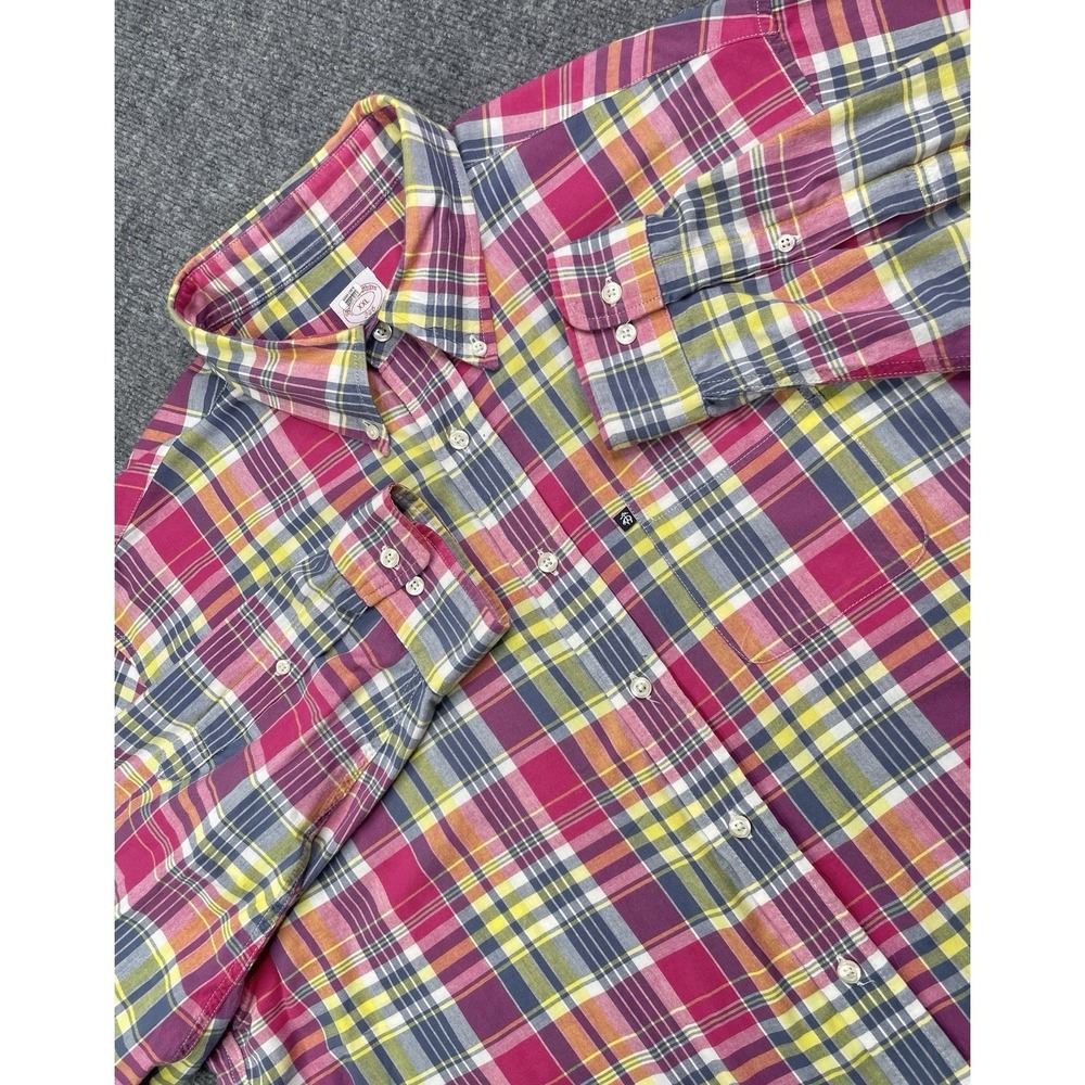 BROOKS‎ BROTHERS 346 Shirt Men's XXL Long Sleeve Button Up Logo Pink Plaid